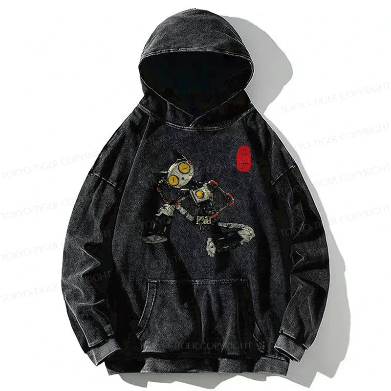 Kyoto-Lion Contemplative Robot Cat Washed Hoodie