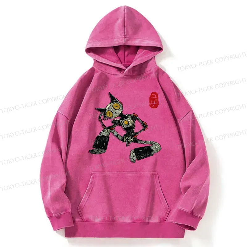 Japanese Robot Cat Washed Hoodie