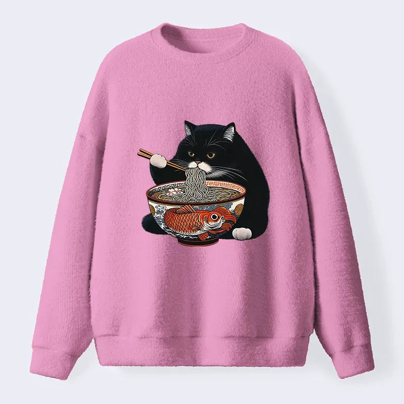 Kyoto-Lion Fat Cat Eating Ramen Fuzzy Sweatshirt