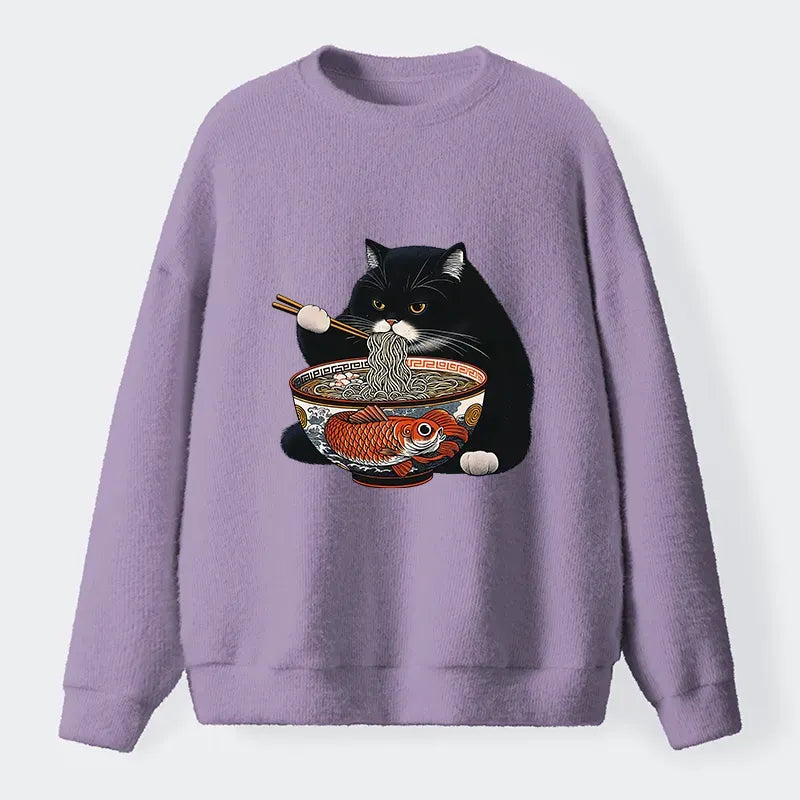 Fuzzy Cat Ramen Sweatshirt for Daily Wear