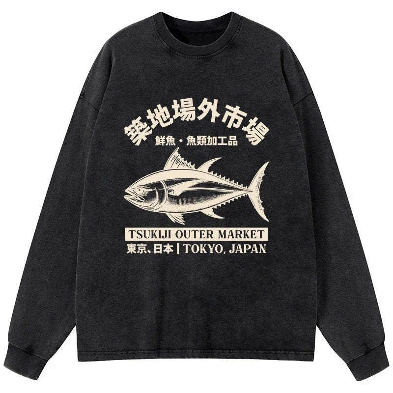Tsukiji Fish Market Washed Long Sleeve T-Shirt
