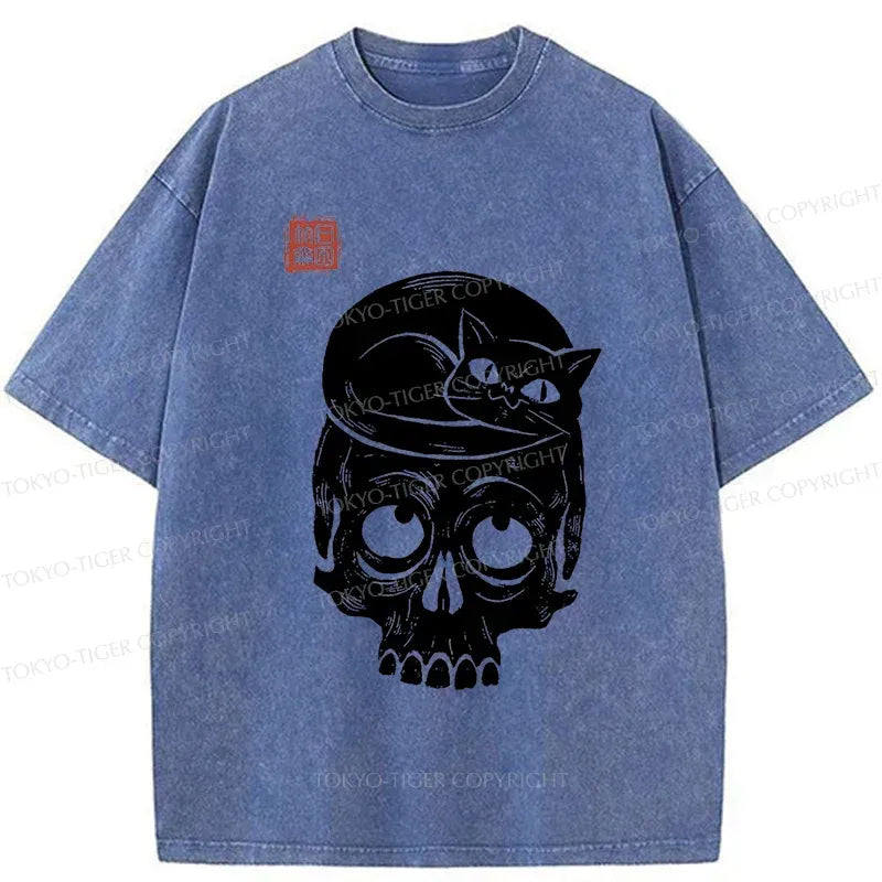 Vintage Skeleton Washed T-Shirt for Daily Wear