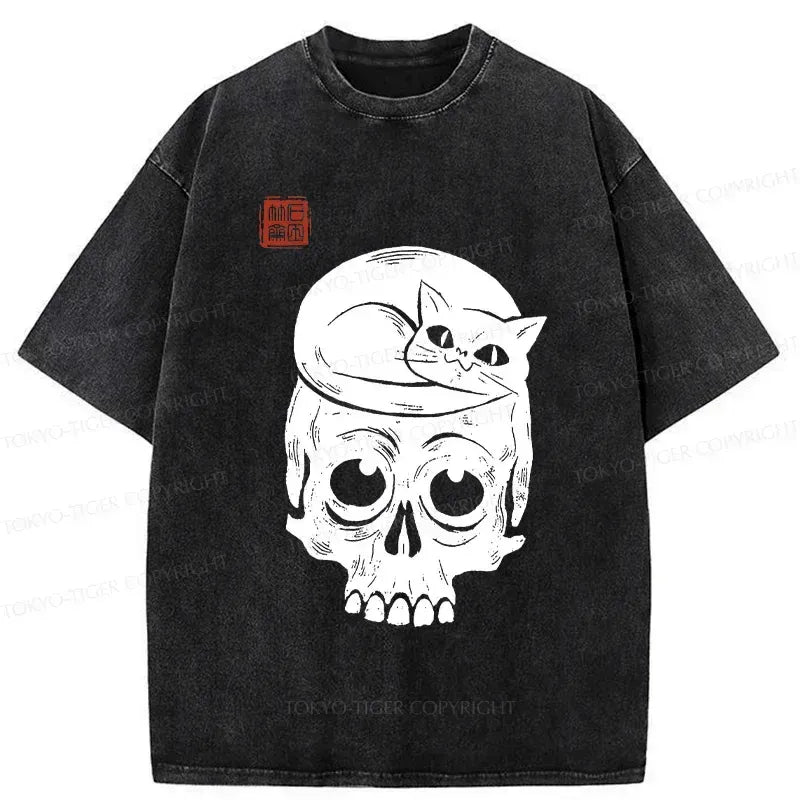 Vintage Skeleton Washed T-Shirt for Daily Wear