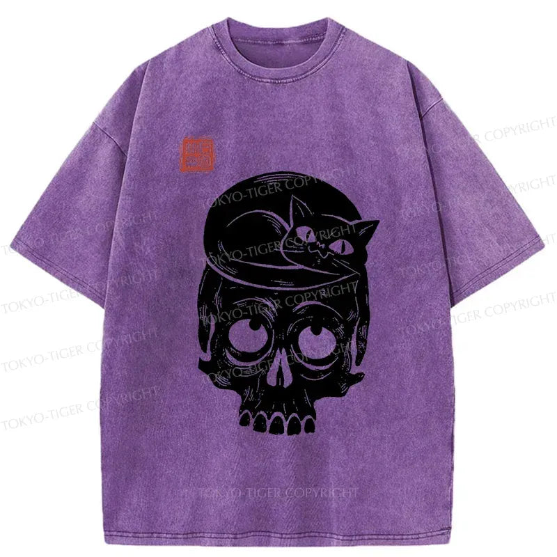 Vintage Skeleton Washed T-Shirt for Daily Wear