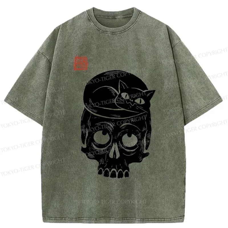Vintage Skeleton Washed T-Shirt for Daily Wear