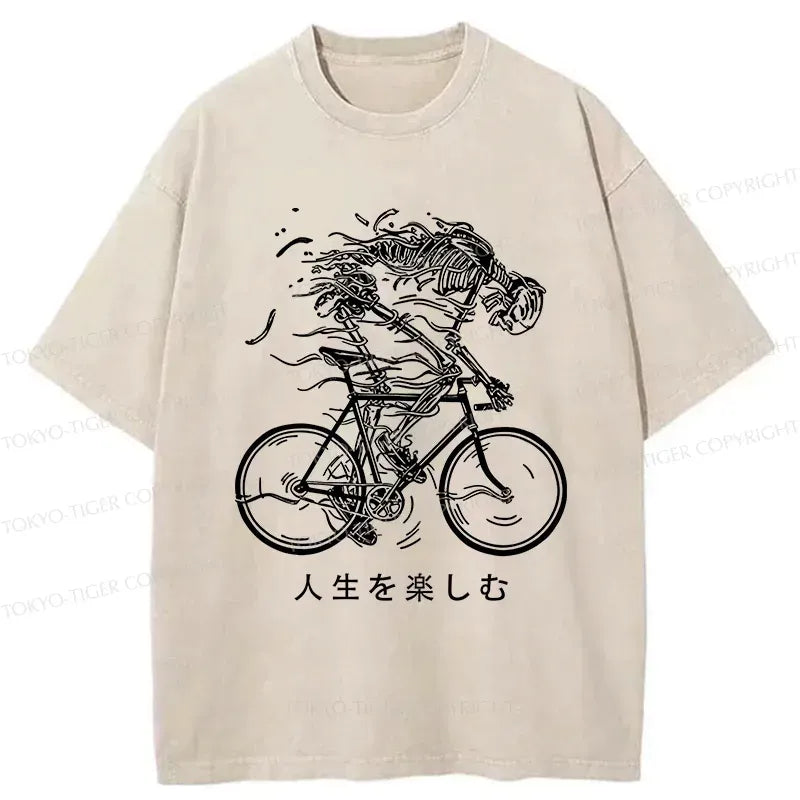 Vintage Kyoto lion skeleton bicycle tee for daily wear