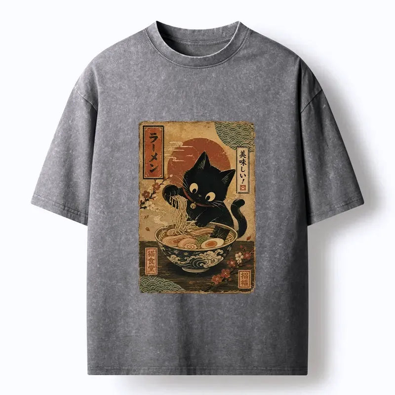 Vintage Japanese Cat T-Shirt for Summer