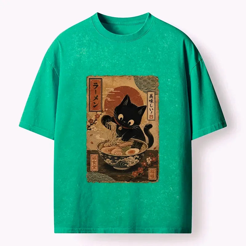 Vintage Japanese Cat T-Shirt for Summer