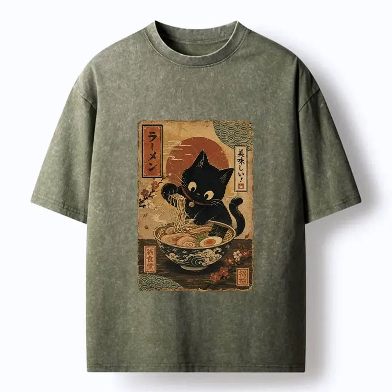 Vintage Japanese Cat T-Shirt for Summer