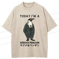 Kyoto-Lion Today I'm A Serious Penguin Washed T-Shirt