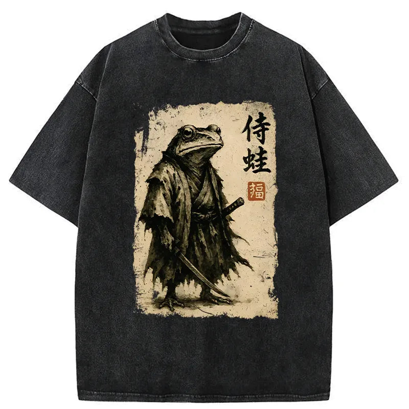 Retro Japanese Samurai Frog Tee for Summer