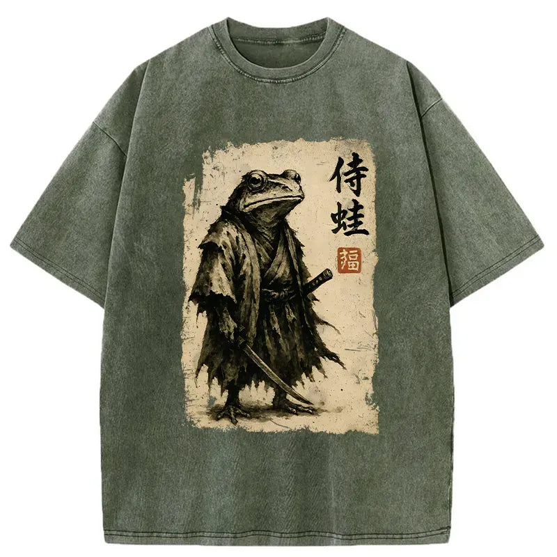 Retro Japanese Samurai Frog Tee for Summer