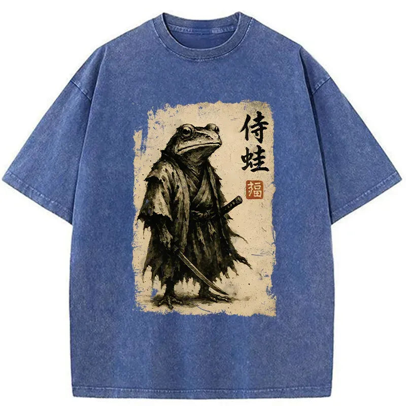Retro Japanese Samurai Frog Tee for Summer