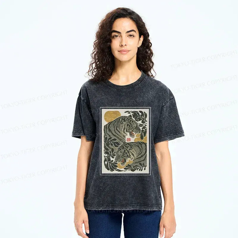 Kyoto-Lion Woodcut Tiger Washed T-Shirt