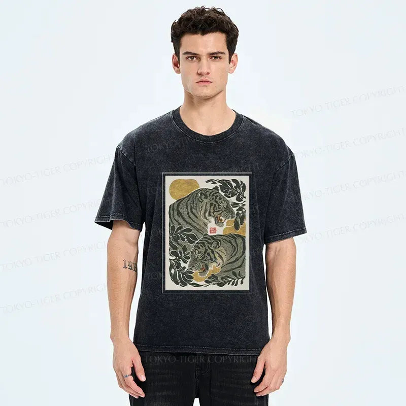 Kyoto-Lion Woodcut Tiger Washed T-Shirt