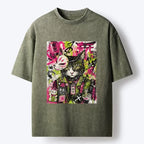 Kyoto-Lion Funny Tokyo Street Cat Meme Art Washed T-Shirt