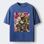 Washed Japanese Streetwear Cat Tee