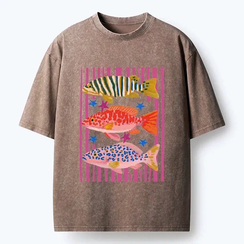 Japanese Fish Art Washed T-Shirt