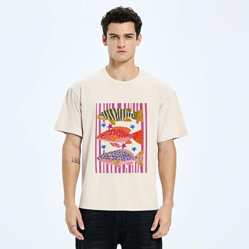 Japanese Fish Art Washed T-Shirt