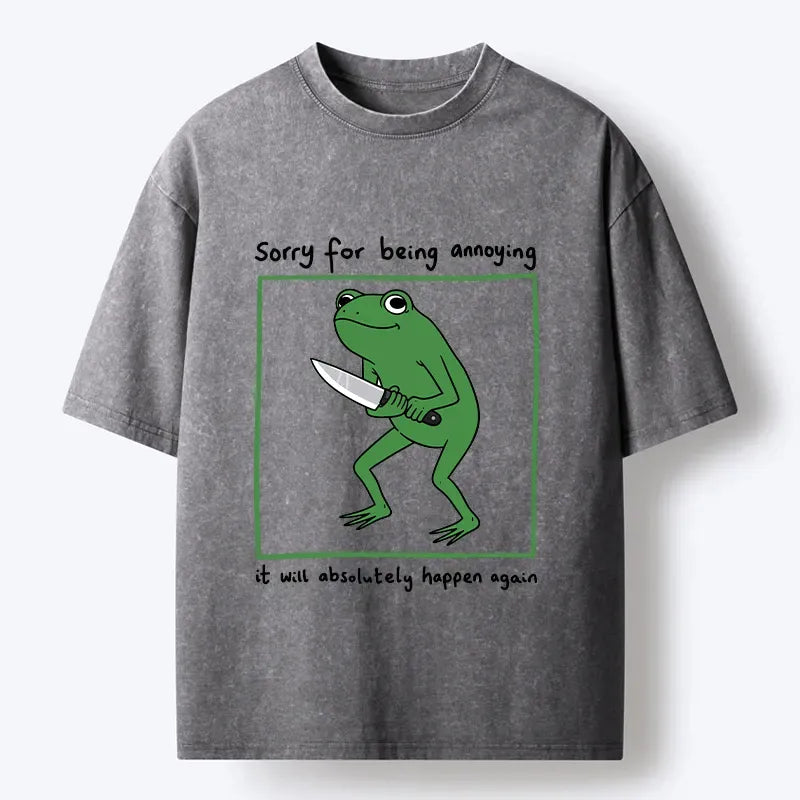 Kyoto-Lion Frog Holding A Knife Japan Washed T-Shirt