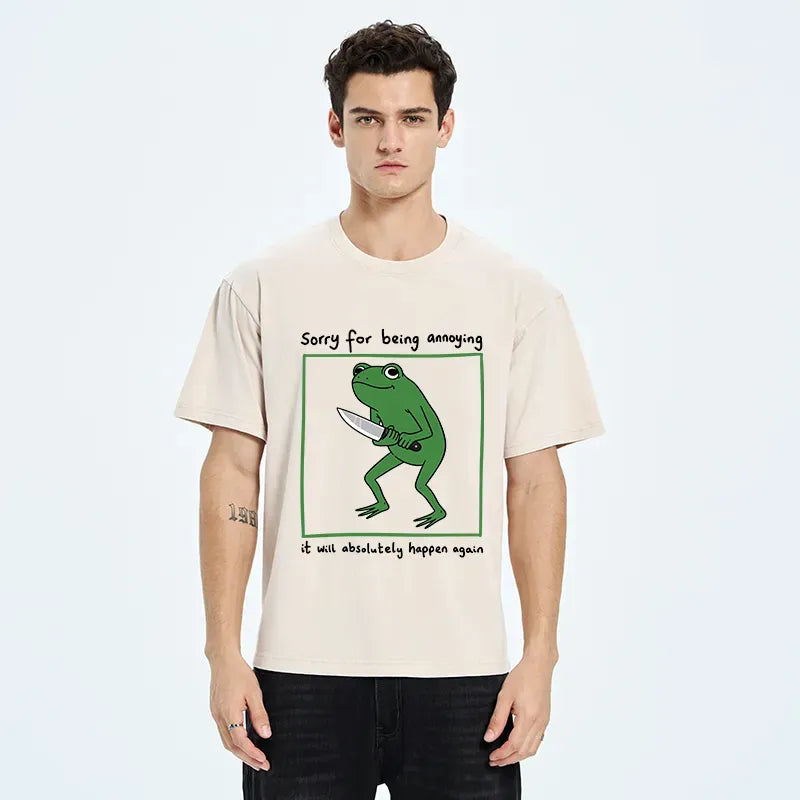 Kyoto-Lion Frog Holding A Knife Japan Washed T-Shirt