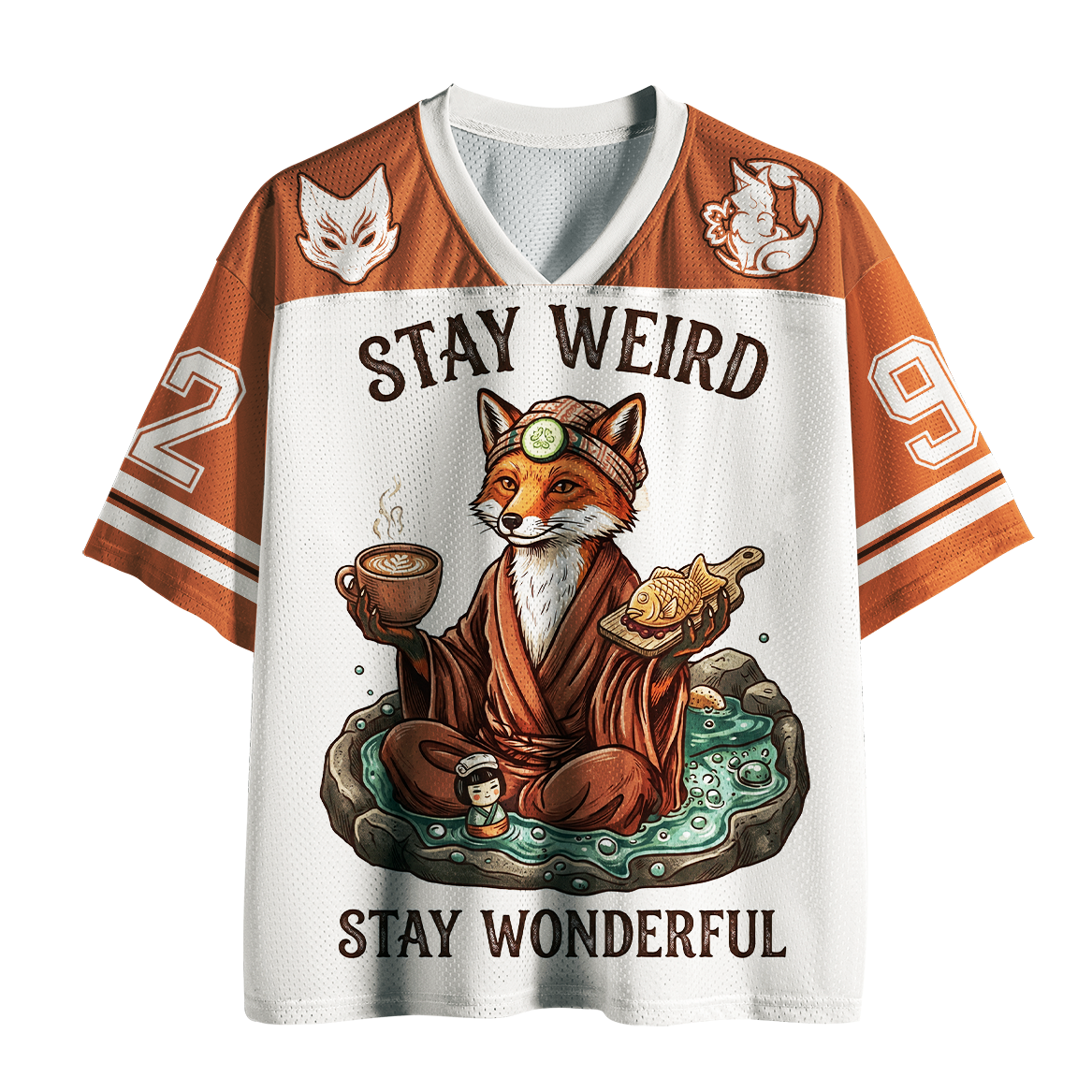 Kyoto-Lion Vintage Zen Fox Stay Weird Graphic Mesh Jersey