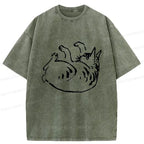 Japanese Vintage Cat T-Shirt for Daily Wear