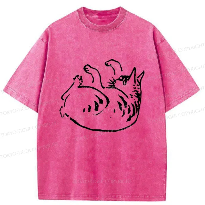 Kyoto-Lion Sleeping Cat Japan Washed T-Shirt
