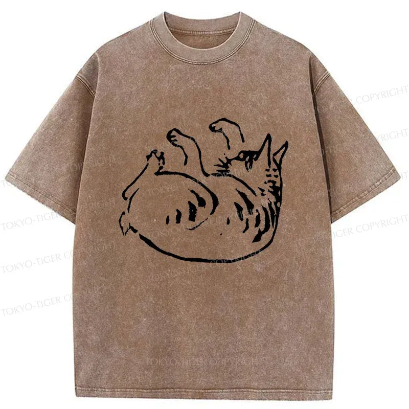Washed Unisex Cat T-Shirt for Summer