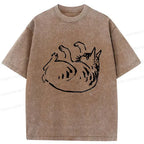 Washed Unisex Cat T-Shirt for Summer