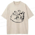 Kyoto-Lion Sleeping Cat Japan Washed T-Shirt