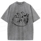 Washed Unisex Cat T-Shirt for Summer