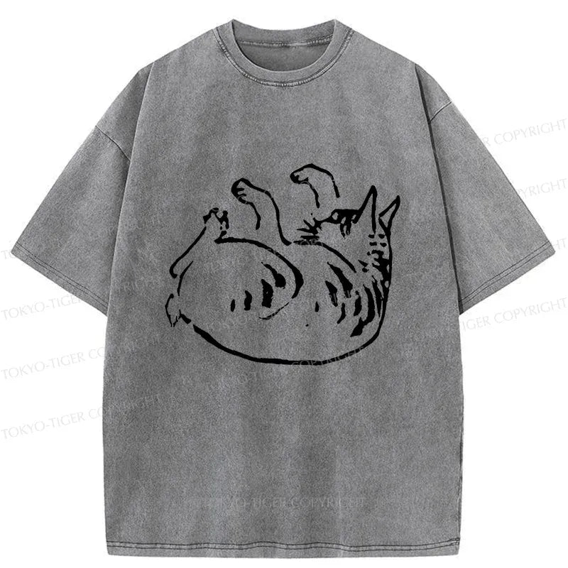 Washed Unisex Cat T-Shirt for Summer
