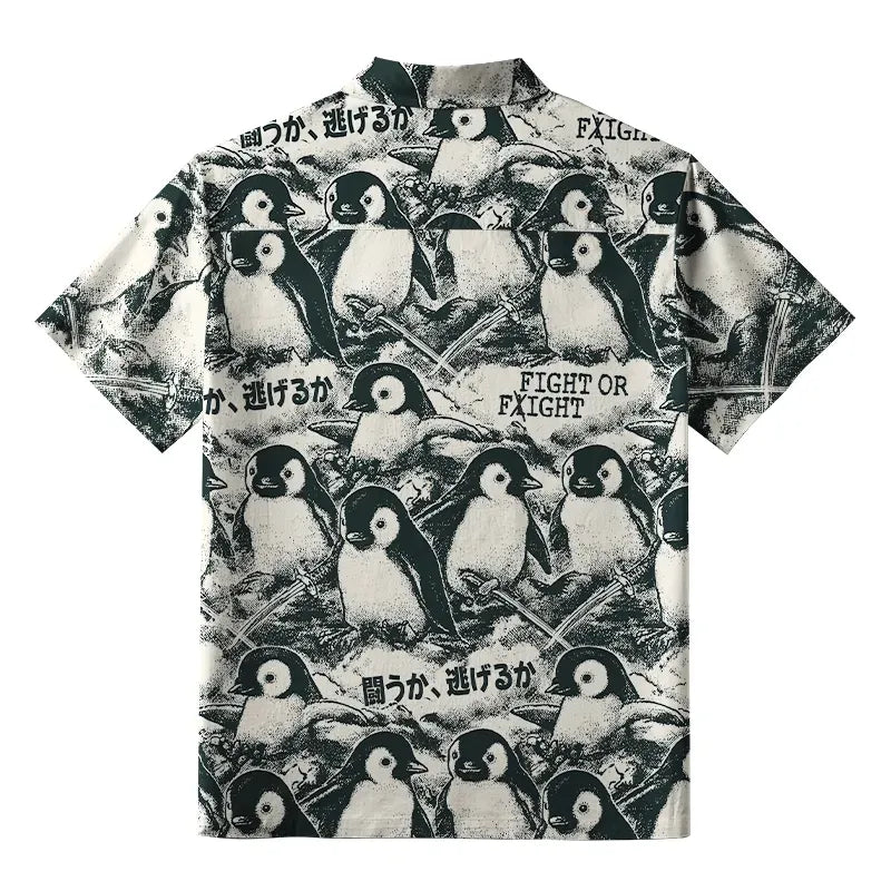 Kyoto-Lion Penguin Holding A Samurai Sword Aloha Hawaiian Shirt