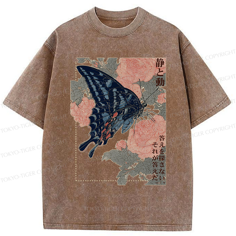 Japanese Minimal Art Washed T-Shirt for Daily Wear