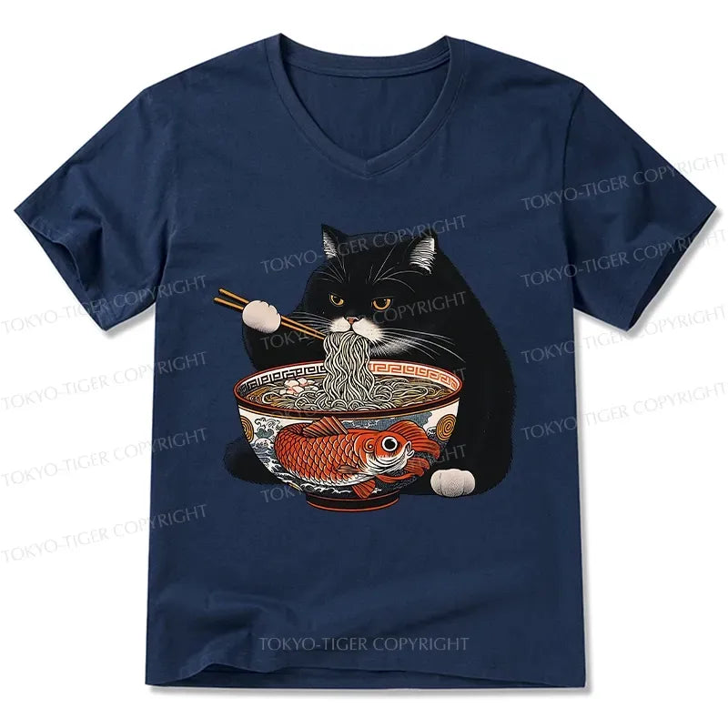 Japanese Fat Cat Ramen V-Neck Tee