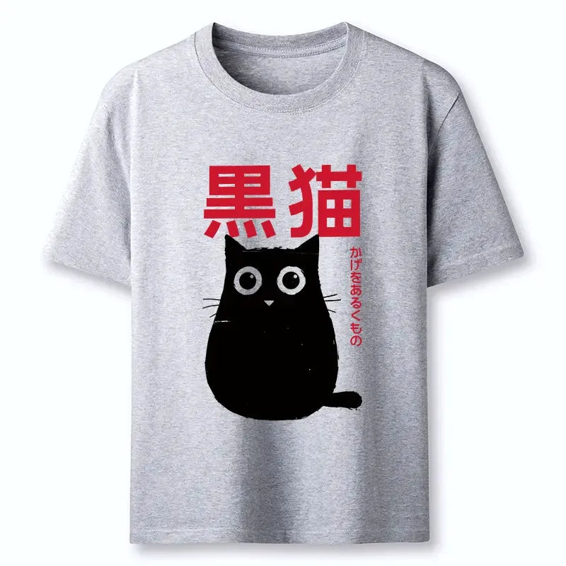 Best Seller Japanese round black cat tee