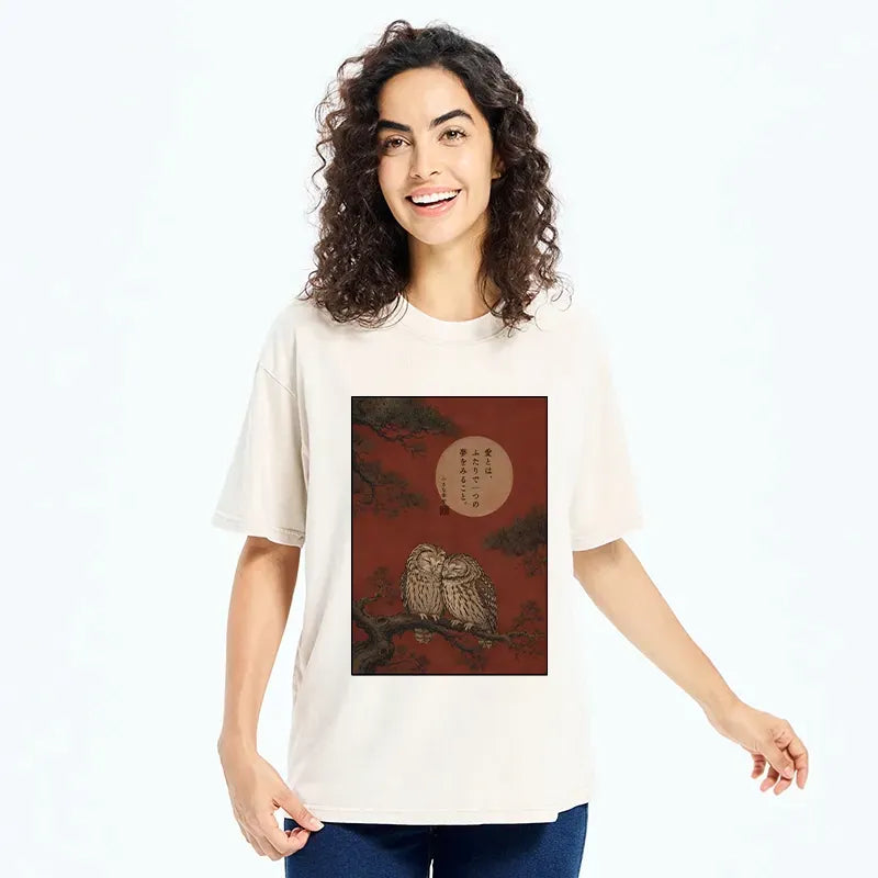 Japanese Vintage Owl T-Shirt for Daily Wear