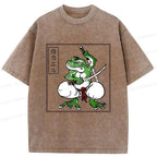 Kyoto-Lion Retro Frog Samurai Washed T-Shirt