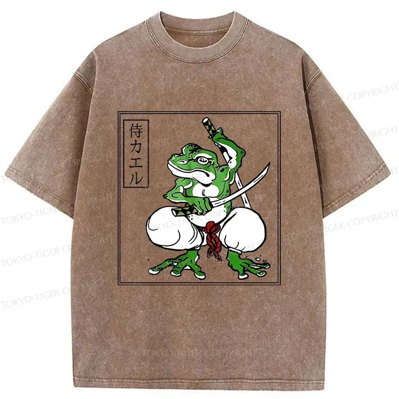 Kyoto-Lion Retro Frog Samurai Washed T-Shirt