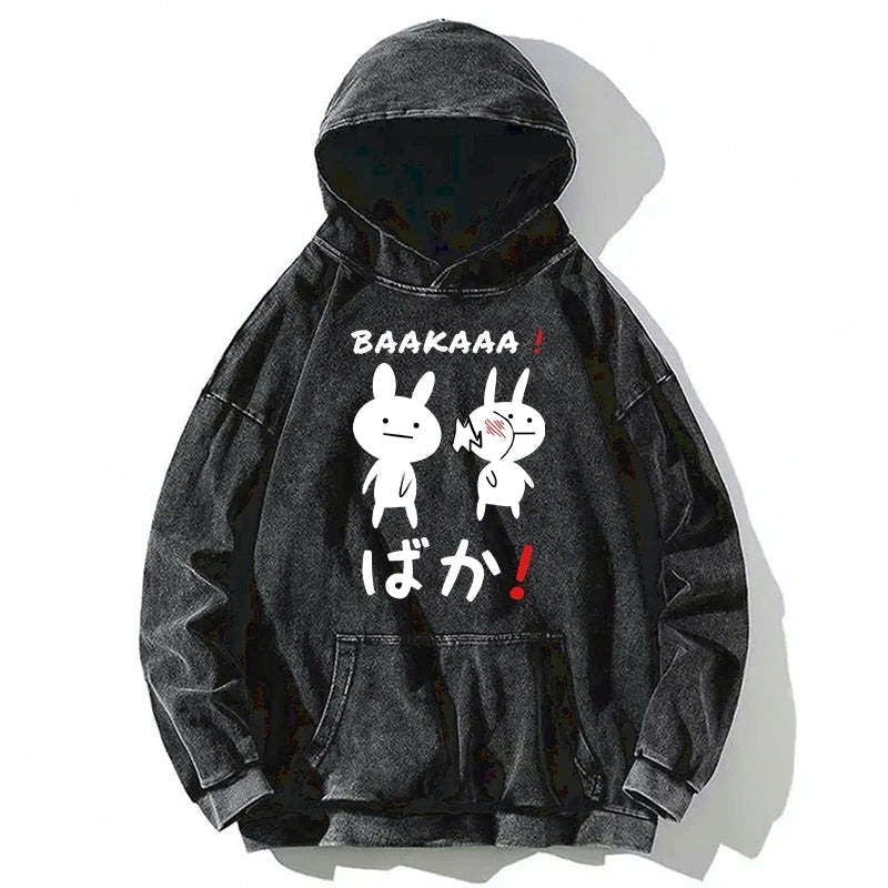 Baka Manga Slap Washed Hoodie for Anime Fans