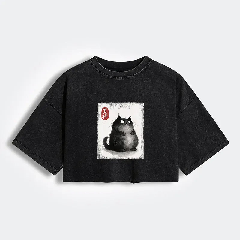 Auspicious black cat t shirt for women