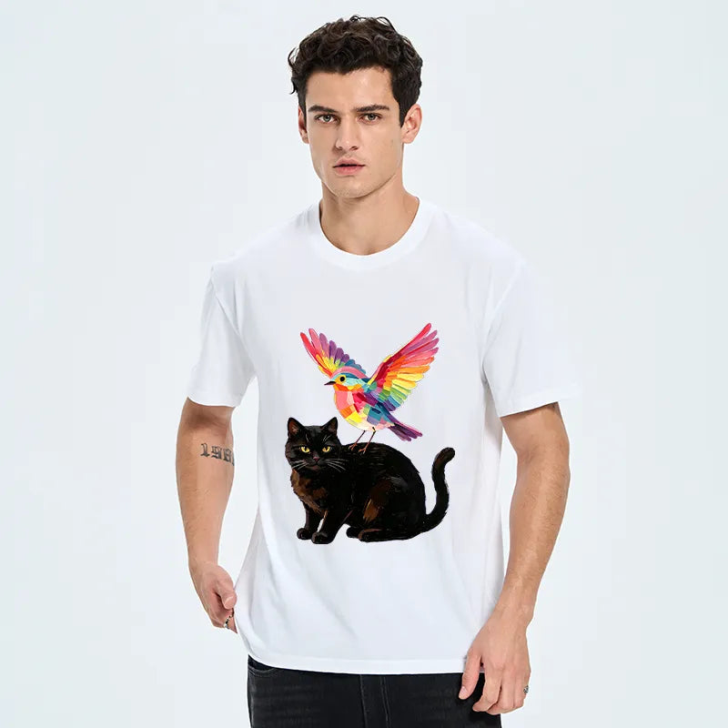 Kyoto-Lion Rainbow Bird With Cat Classic T-Shirt