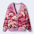 Kyoto-Lion Moonlit Sakura Sea Ugly Cardigan Sweater