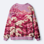 Kyoto-Lion Moonlit Sakura Sea Ugly Cardigan Sweater