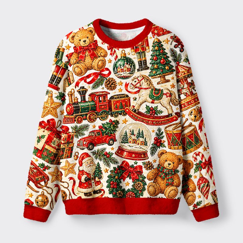 Kyoto-Lion Vintage Christmas Toy Fuzzy Christmas Ugly Sweatshirt