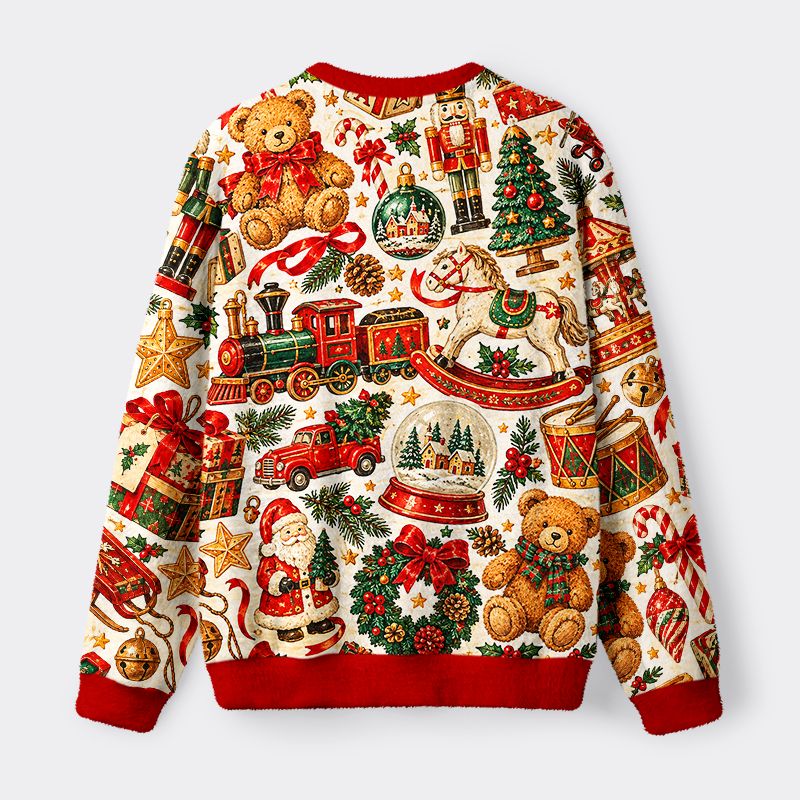 Kyoto-Lion Vintage Christmas Toy Fuzzy Christmas Ugly Sweatshirt