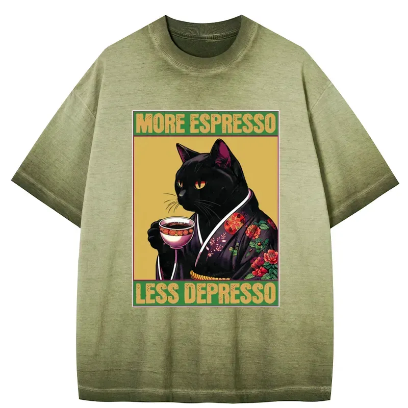 Kyoto-Lion Up Caffeine Down Depression Gradient Washed T-Shirt