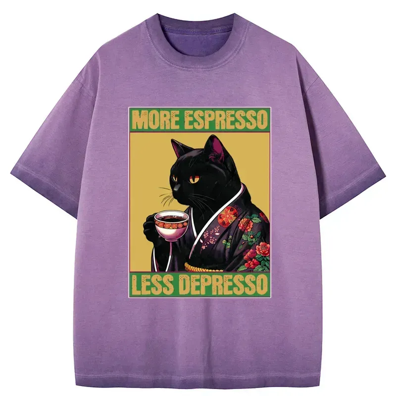 Kyoto-Lion Up Caffeine Down Depression Gradient Washed T-Shirt