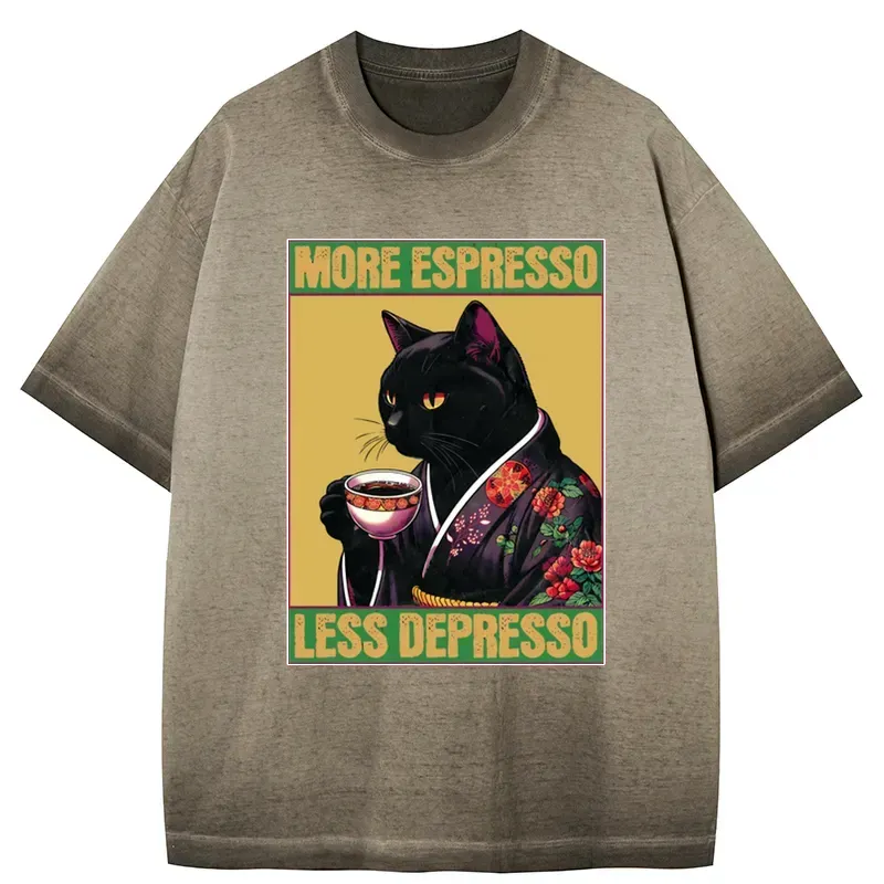 Kyoto-Lion Up Caffeine Down Depression Gradient Washed T-Shirt